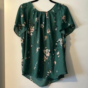 LC Lauren Conrad Green Floral Blouse - Size M